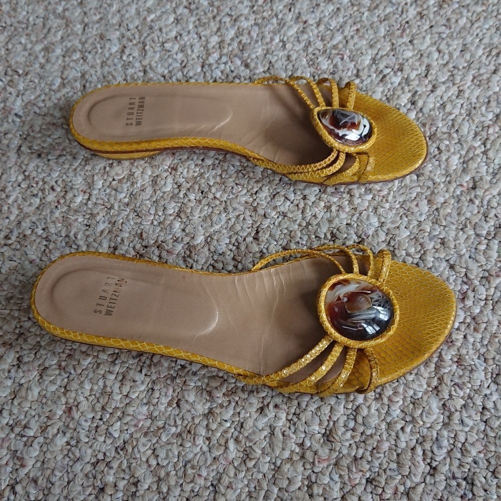 Stuart Weitzman Yellow Leather Open Toe Slides size 7M